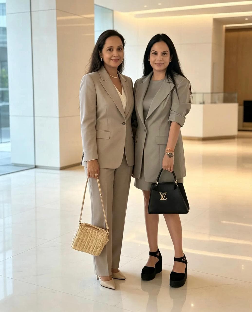 Business meeting moment in a Dubai office lobby