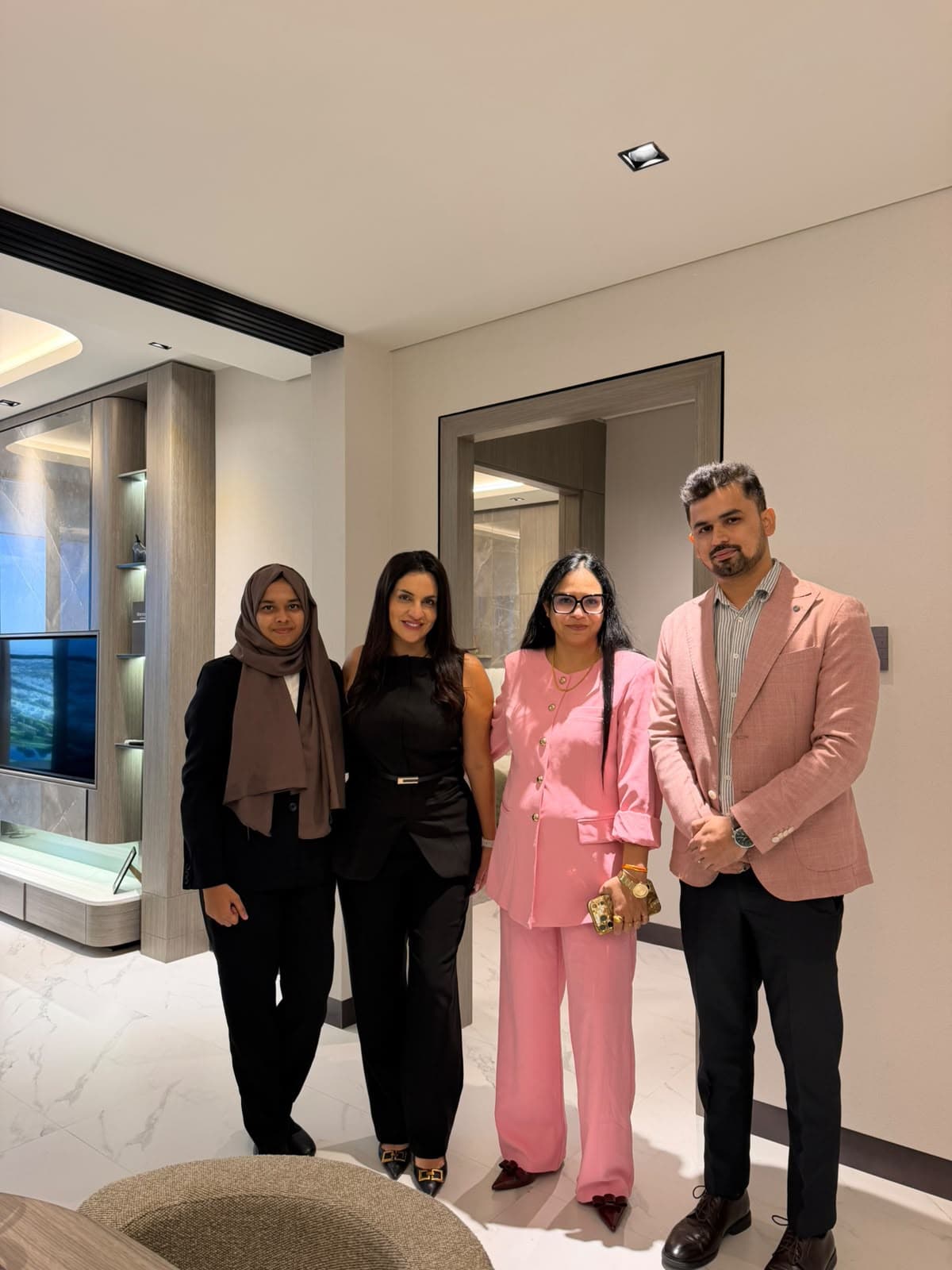 First Key International team touring a furnished residence in Dubai